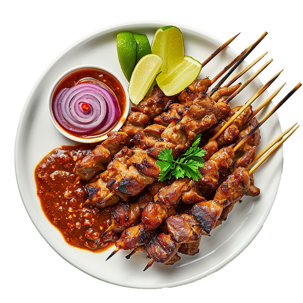 AI generated Plate of Satay png isolated on transparent background