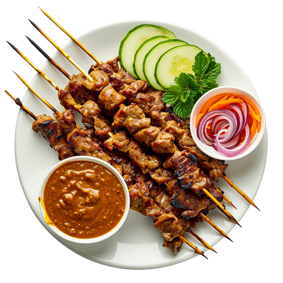 AI generated Plate of Satay png isolated on transparent background