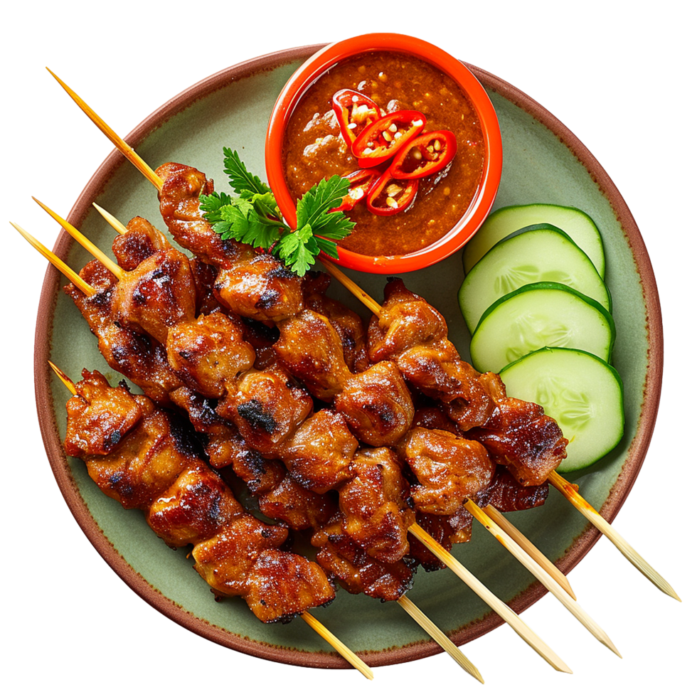AI generated Plate of Satay png isolated on transparent background