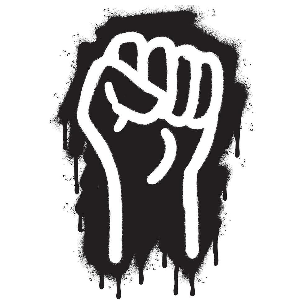 Spray Painted Graffiti fist hand icon Sprayed isolated with a white background. graffiti fist power symbol with over spray in black over white. vector