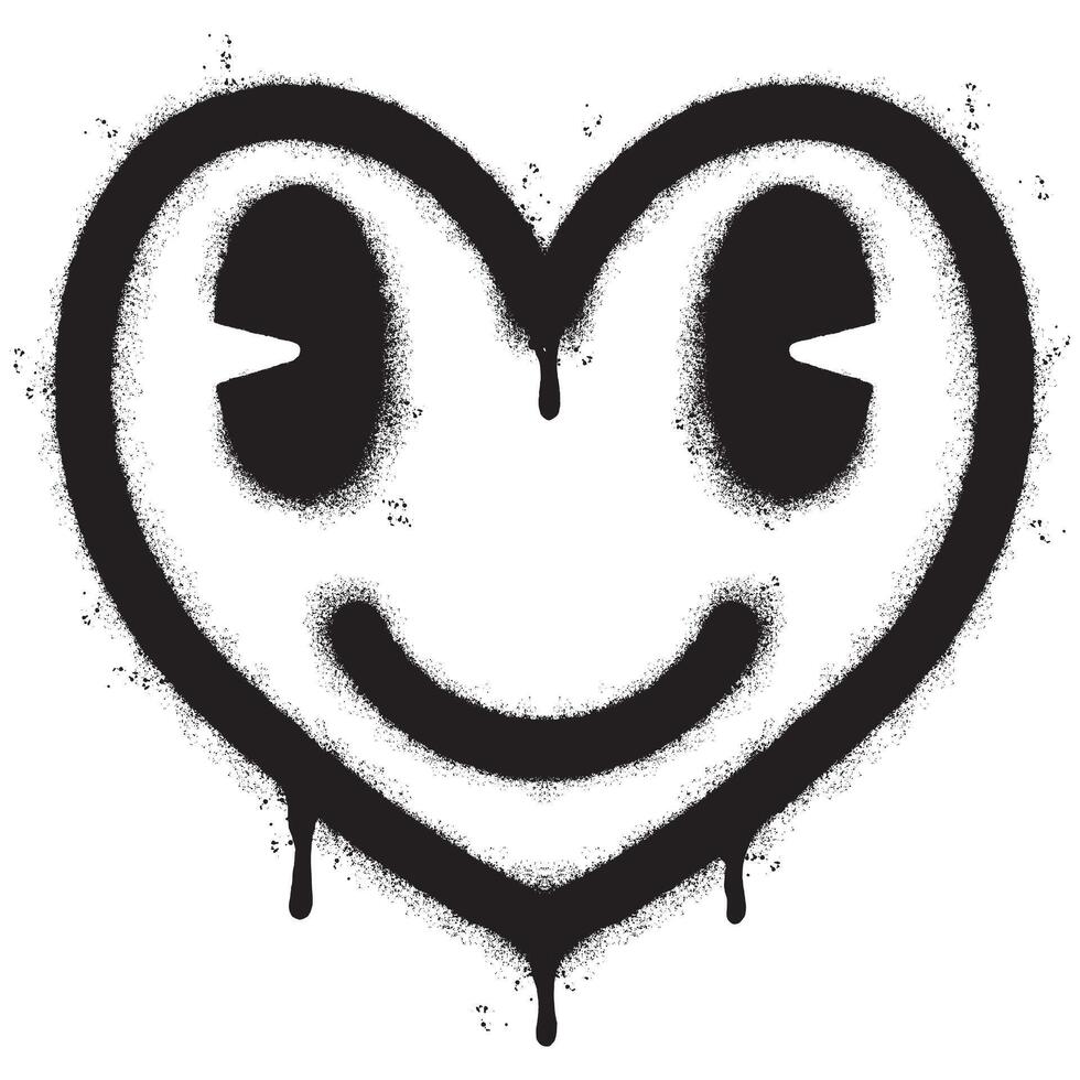 Spray Painted Graffiti heart icon isolated with a white background. graffiti love icon with over spray in black over white. vector