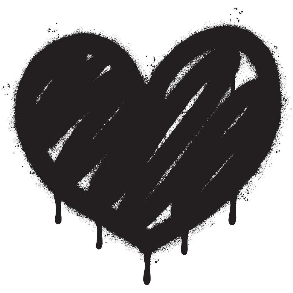 Spray Painted Graffiti heart icon isolated with a white background. graffiti love icon with over spray in black over white. vector