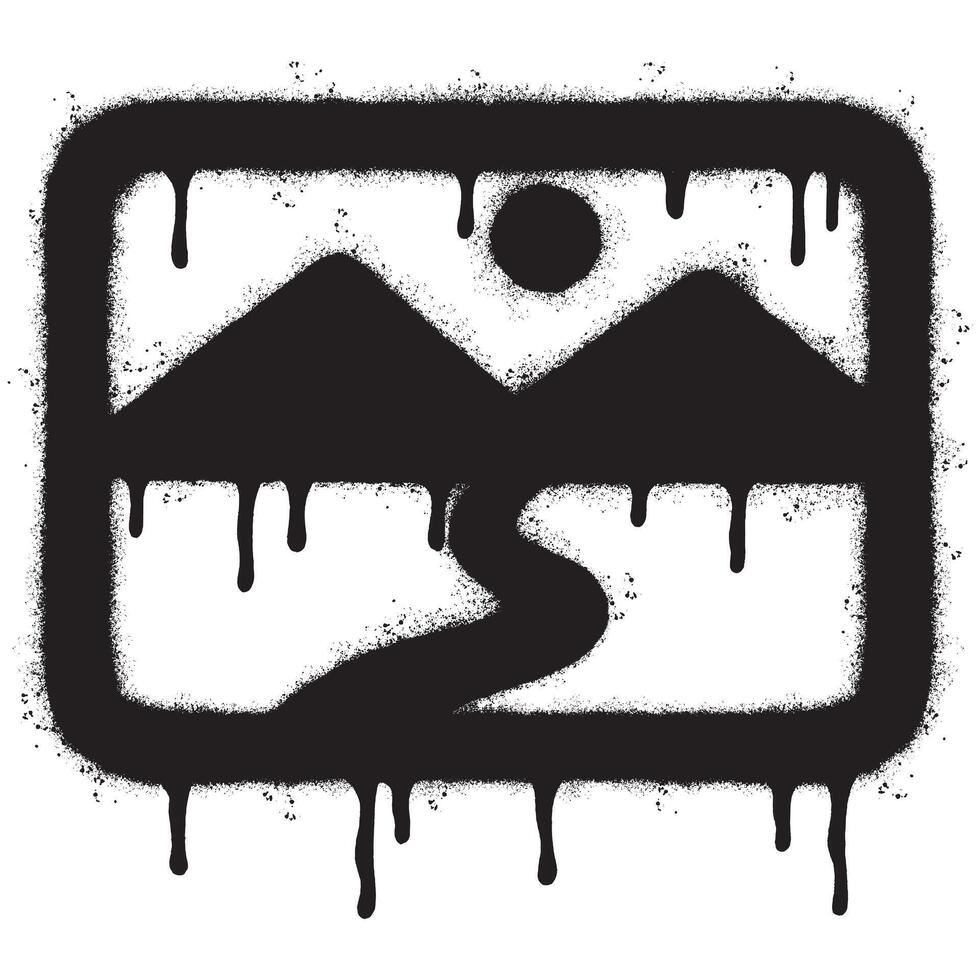Spray Painted Graffiti Picture icon Sprayed isolated with a white background. graffiti Picture symbol with over spray in black over white. Vector illustration.