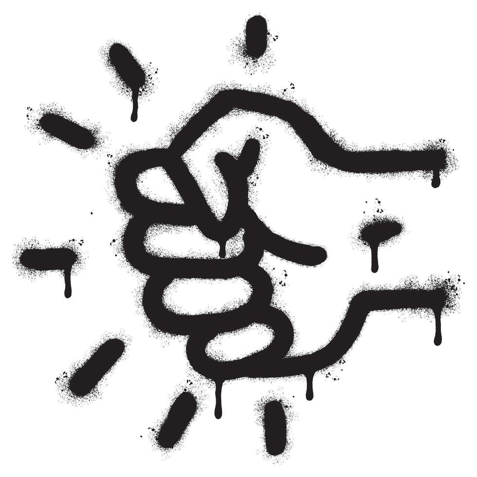 Spray Painted Graffiti fist hand icon Sprayed isolated with a white background. graffiti fist power symbol with over spray in black over white. vector