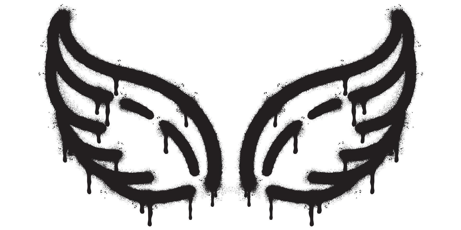 Spray Painted Graffiti wings Sprayed isolated with a white background. graffiti wings with over spray in black over white. Vector illustration