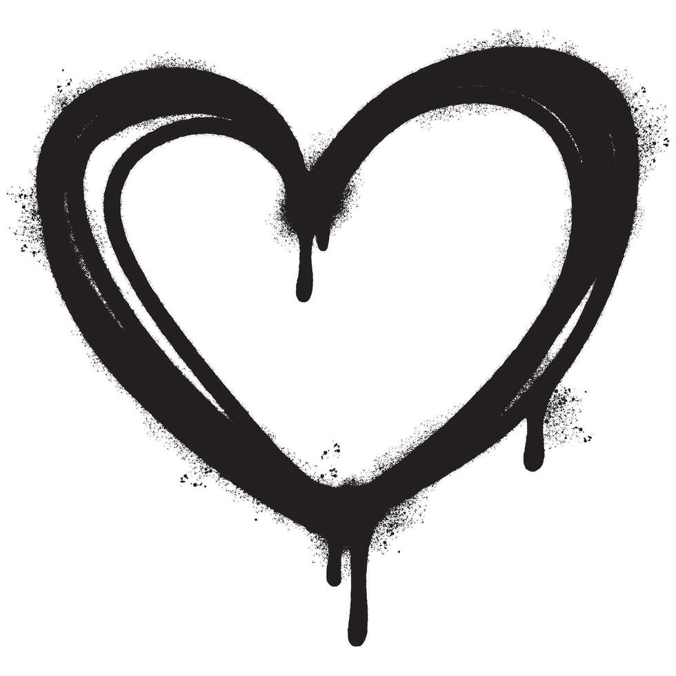 rociar pintado pintada corazón icono aislado con un blanco antecedentes. pintada amor icono con terminado rociar en negro terminado blanco. vector