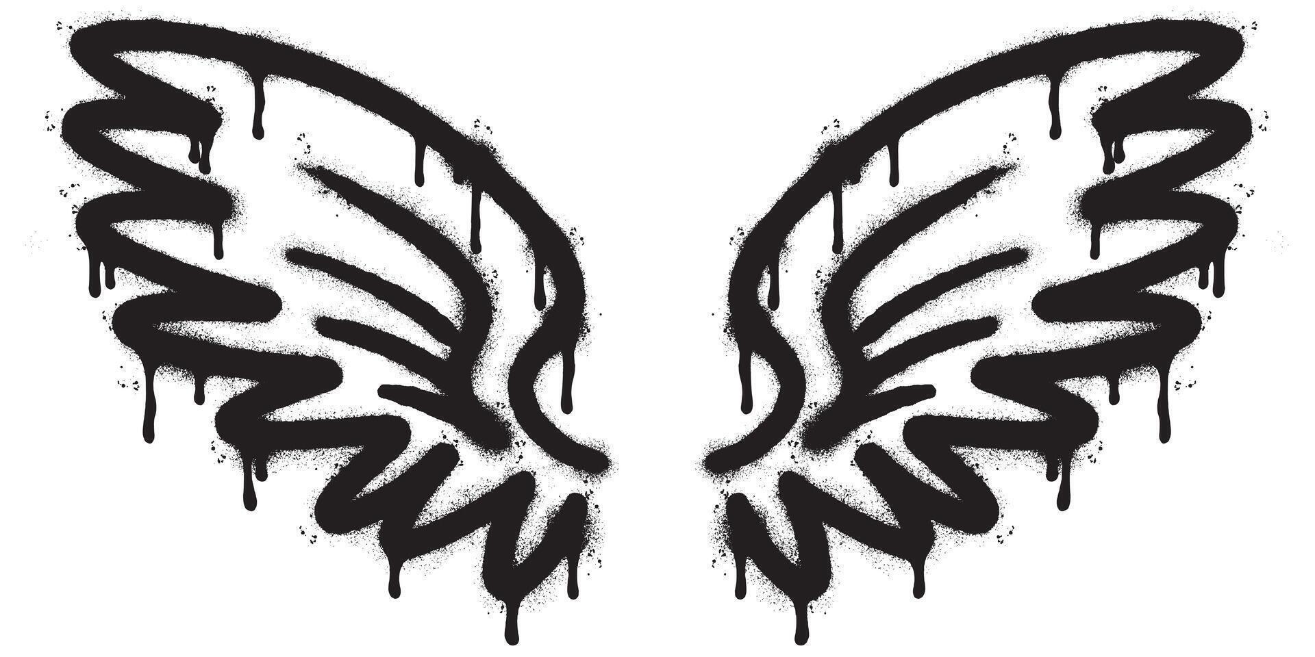 Spray Painted Graffiti wings Sprayed isolated with a white background. graffiti wings with over spray in black over white. Vector illustration