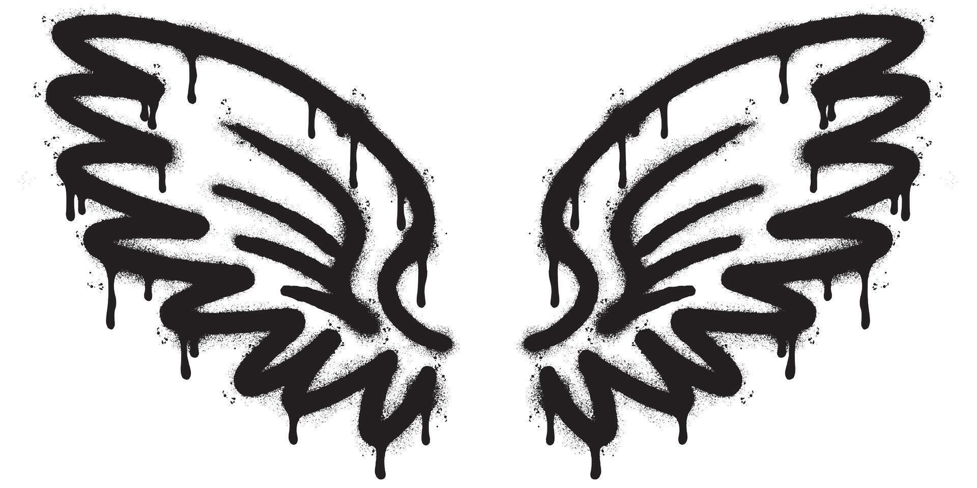 Spray Painted Graffiti wings Sprayed isolated with a white background. graffiti wings with over spray in black over white. Vector illustration