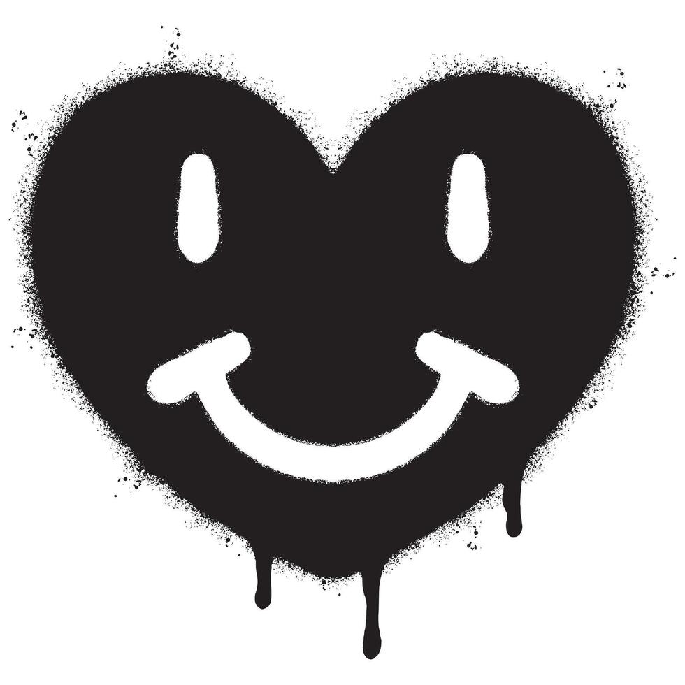 Spray Painted Graffiti heart icon isolated with a white background. graffiti love icon with over spray in black over white. vector