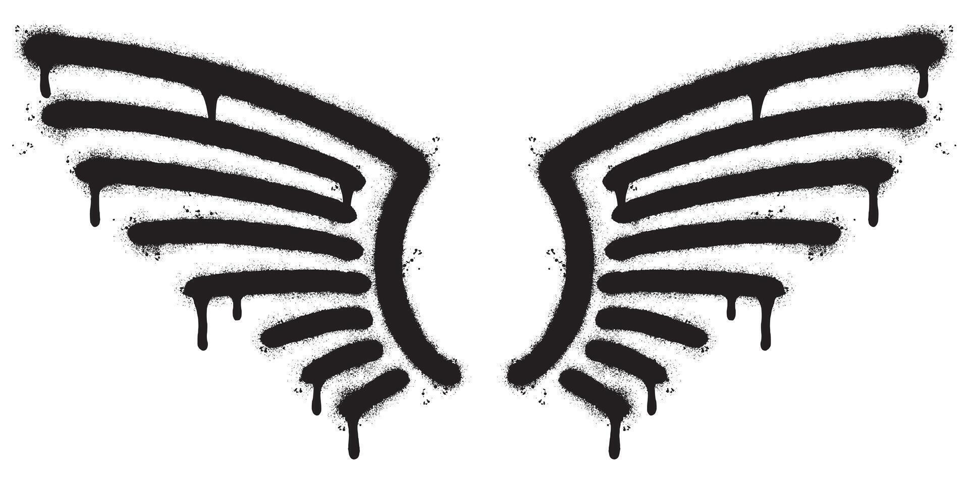 Spray Painted Graffiti wings Sprayed isolated with a white background. graffiti wings with over spray in black over white. Vector illustration
