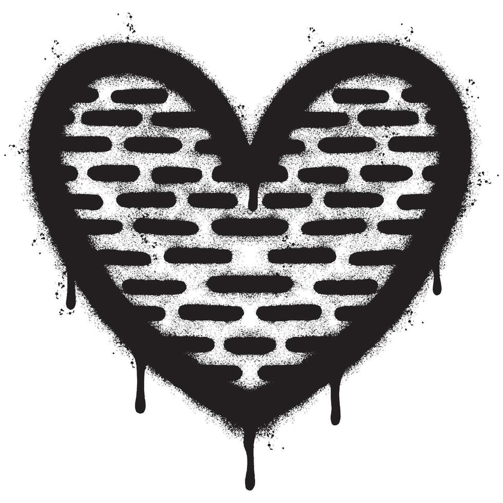 Spray Painted Graffiti heart icon isolated with a white background. graffiti love icon with over spray in black over white. vector