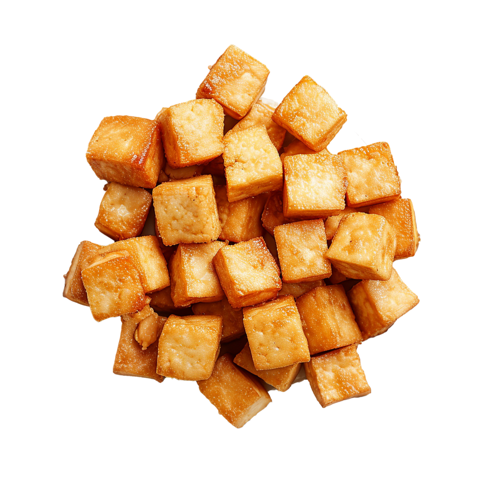 AI generated Plate of fried tofu cubes png isolated on transparent background