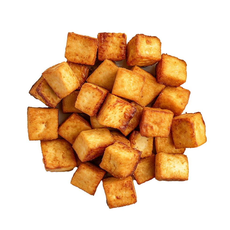 AI generated Plate of fried tofu cubes png isolated on transparent background