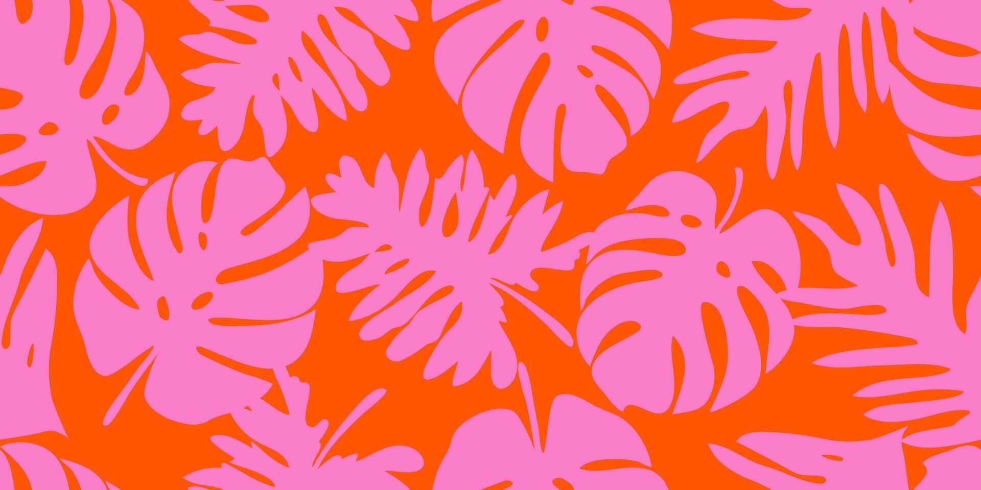 Monstera leaves seamless pattern, hand drawn tropical botanical, spring and Summer time, flat style, natural ornaments for textile, fabric, wallpaper, background. Vector illustration.