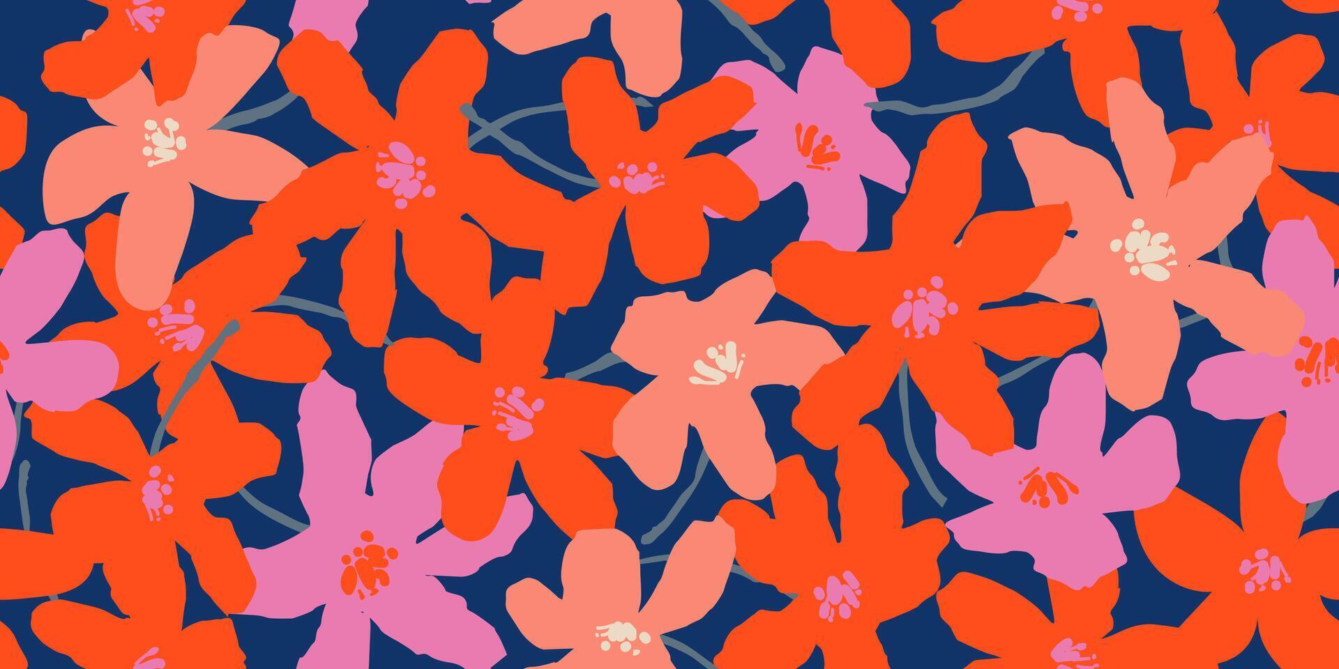 exótico mano dibujado flores, sin costura patrones con floral para tela, textiles, ropa, envase papel, cubrir, bandera, hogar decoración, resumen antecedentes. vector ilustración.