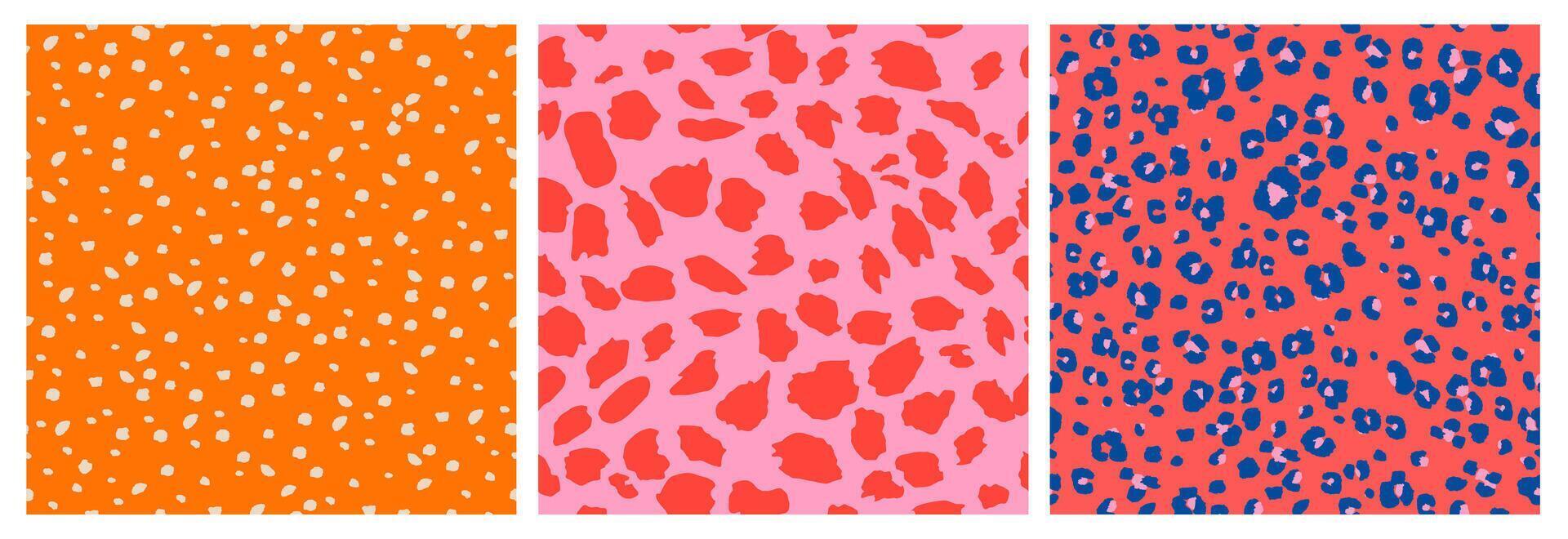 conjunto de resumen leopardo piel sin costura patrones. animal impresión. geométrico folklore ornamento para fondo, textil, bandera, cubrir, fondo de pantalla. vector ilustración.