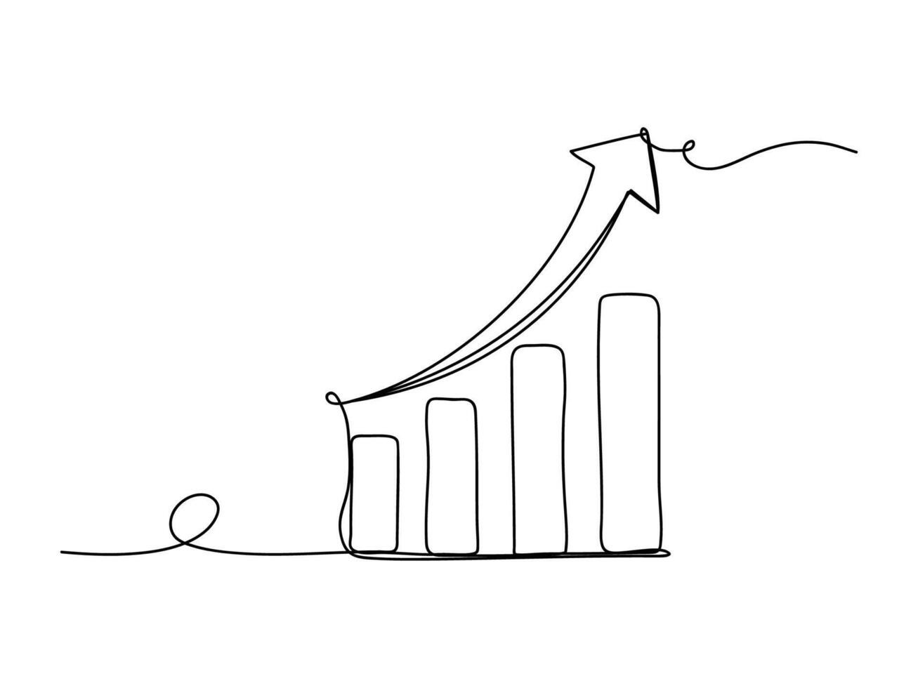 Growing graph up chart in continuous one line drawing isolated vector illustration.