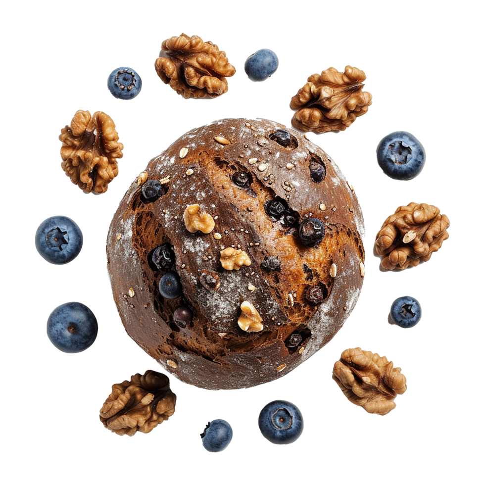 AI generated From above homemade bread with walnuts and blueberries png