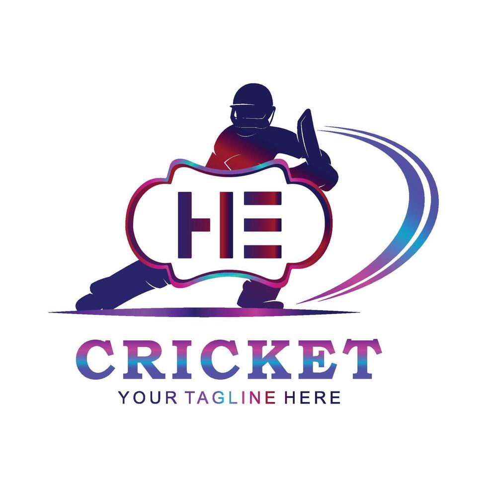 HE Cricket Logo, Vector illustration of cricket sport.