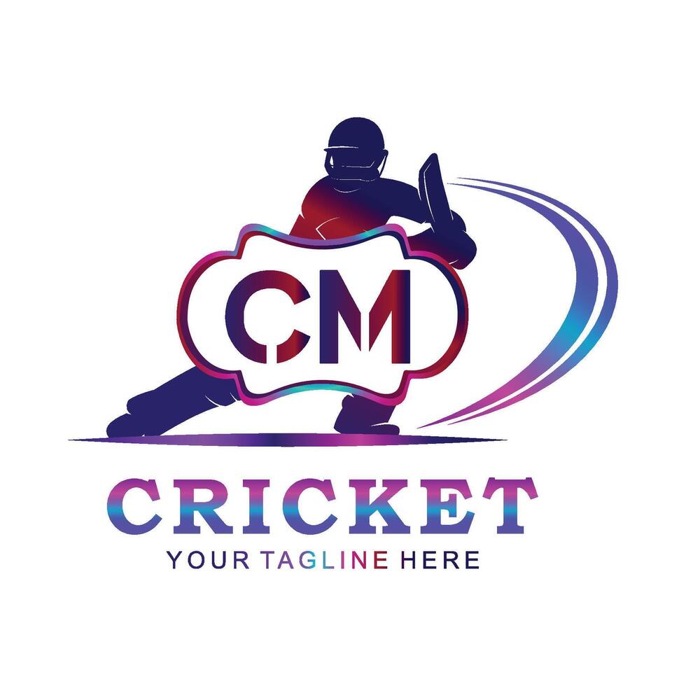 CM Cricket Logo, Vector illustration of cricket sport.