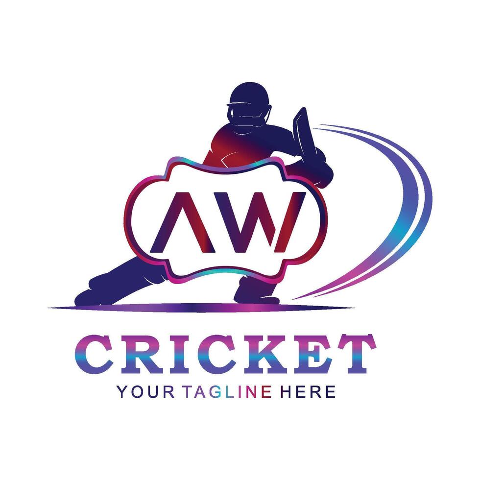 AW Cricket Logo, Vector illustration of cricket sport.