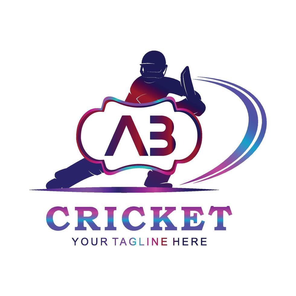 AB Cricket Logo, Vector illustration of cricket sport.