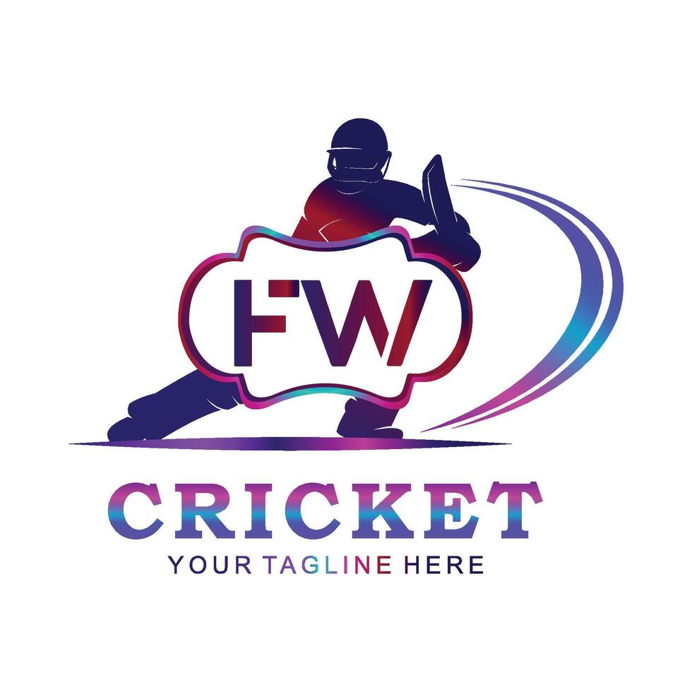 FW Cricket Logo, Vector illustration of cricket sport.