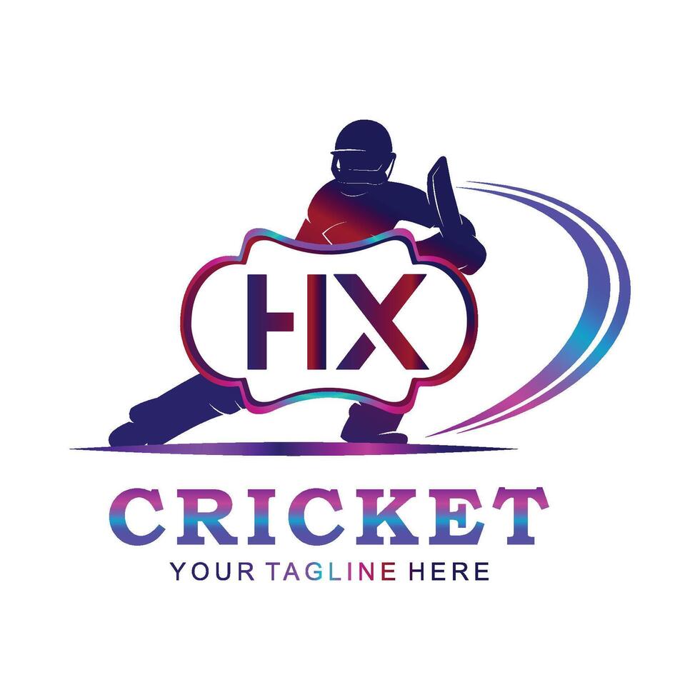 HX Cricket Logo, Vector illustration of cricket sport.