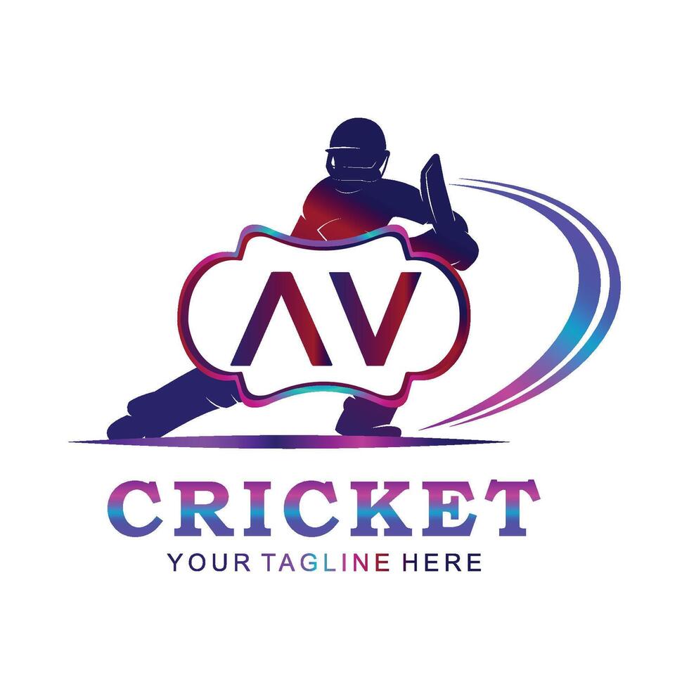 AV Cricket Logo, Vector illustration of cricket sport.