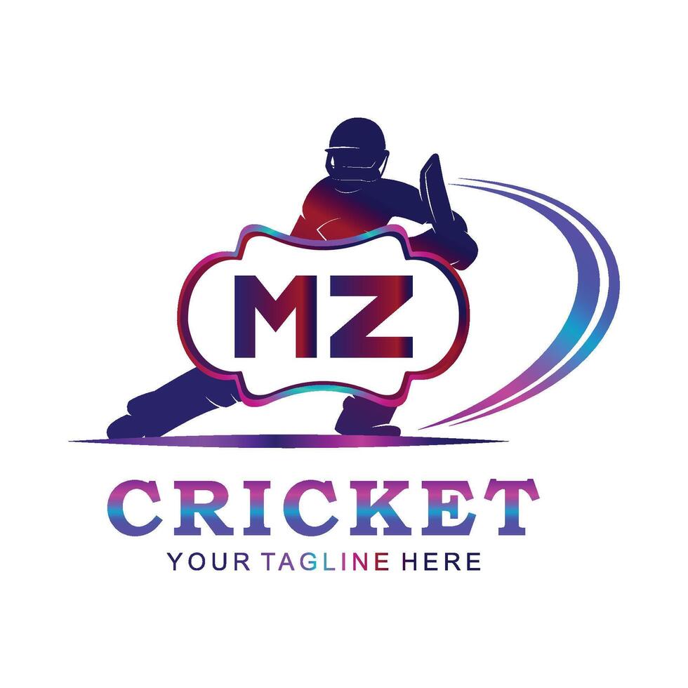 MZ Cricket Logo, Vector illustration of cricket sport.