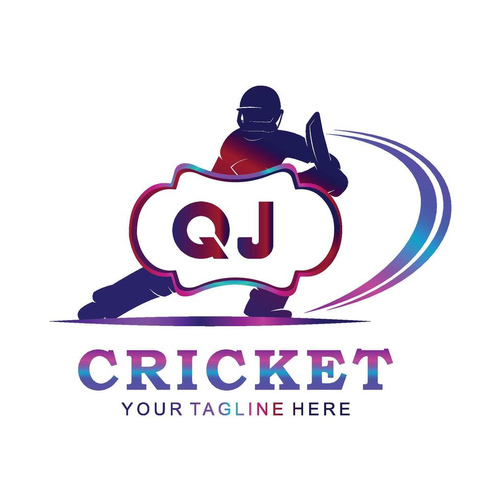 QJ Cricket Logo, Vector illustration of cricket sport.