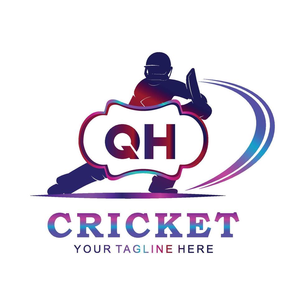 QH Cricket Logo, Vector illustration of cricket sport.