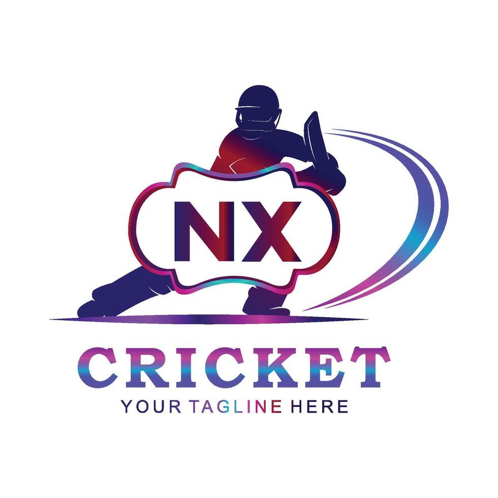 NX Cricket Logo, Vector illustration of cricket sport.