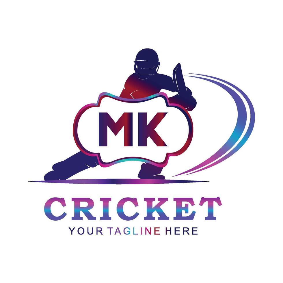 MK Cricket Logo, Vector illustration of cricket sport.