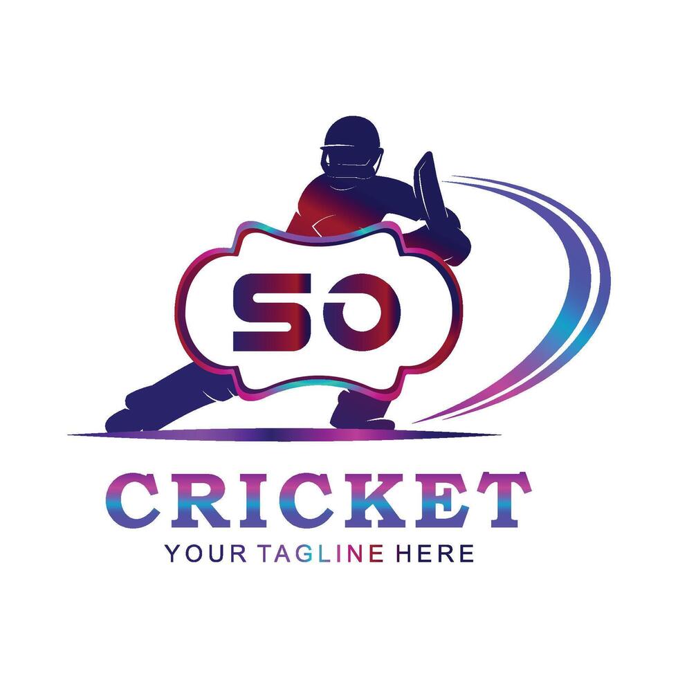 SO Cricket Logo, Vector illustration of cricket sport.