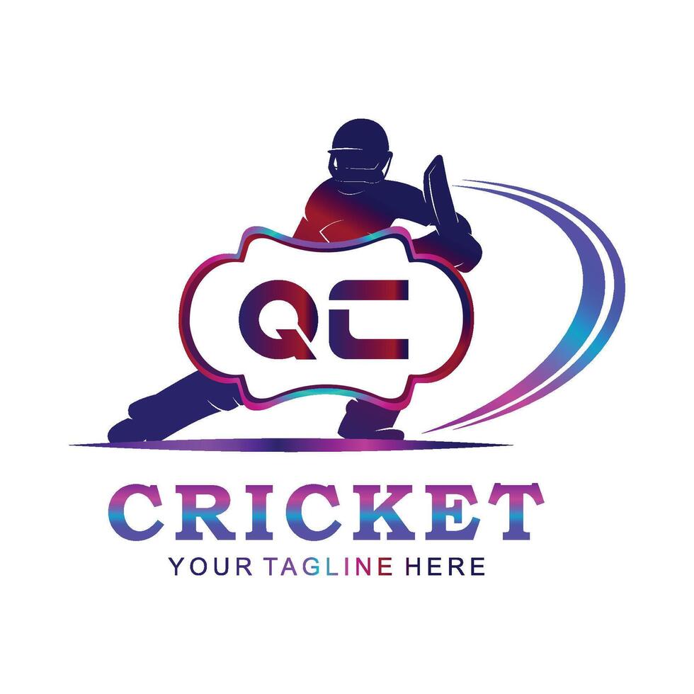 QC Cricket Logo, Vector illustration of cricket sport.