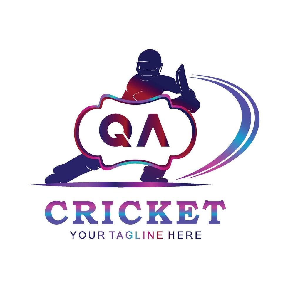 QA Cricket Logo, Vector illustration of cricket sport.