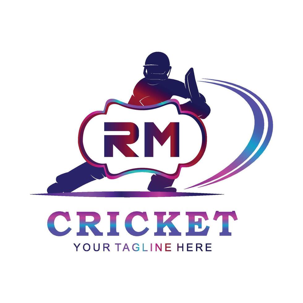 RM Cricket Logo, Vector illustration of cricket sport.
