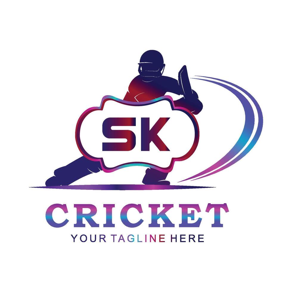 SK Cricket Logo, Vector illustration of cricket sport.