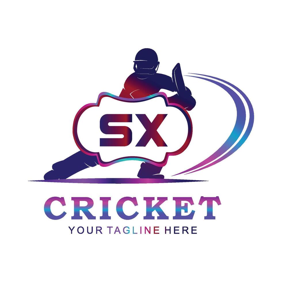 SX Cricket Logo, Vector illustration of cricket sport.