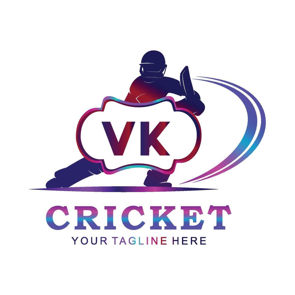 VK Cricket Logo, Vector illustration of cricket sport.