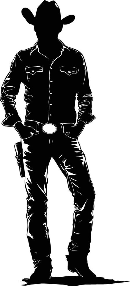 AI generated Silhouette cowboy full body black color only vector