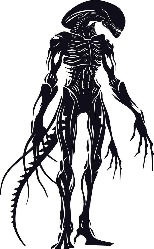 AI generated Silhouette alien black color only full body vector