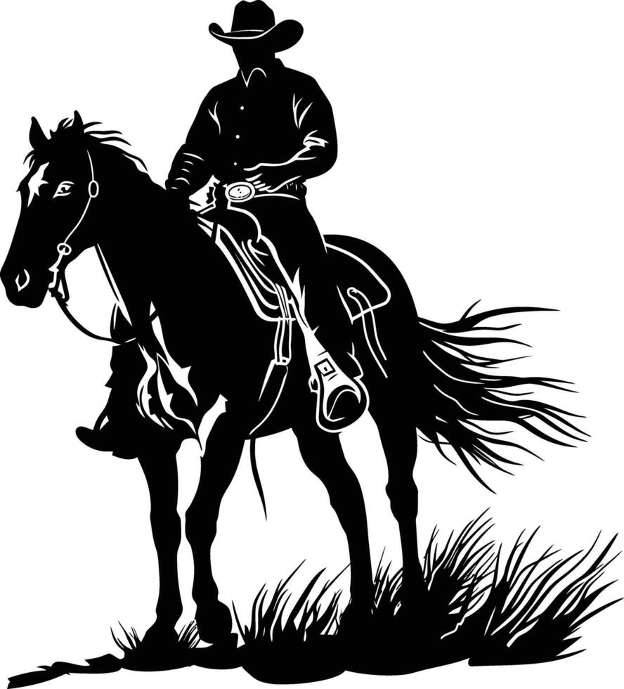 AI generated Silhouette cowboy in the horse full body vector