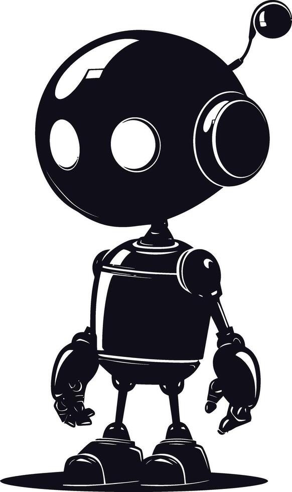 AI generated Silhouette cute robot black color only full body vector