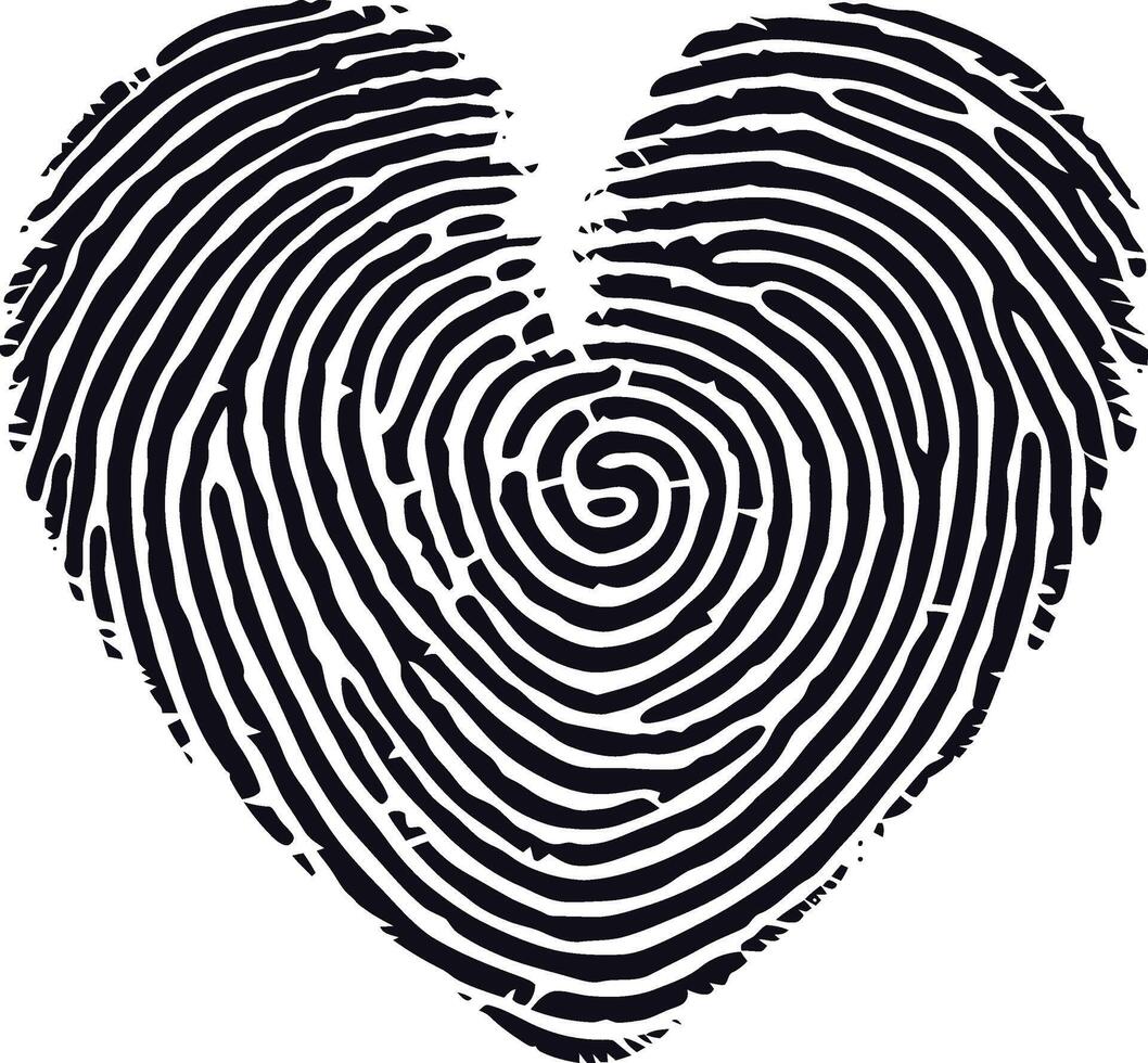 AI generated Silhouette finger print love heart shape black color only vector