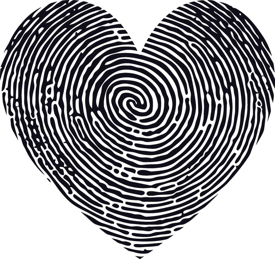 AI generated Silhouette finger print love heart shape black color only vector