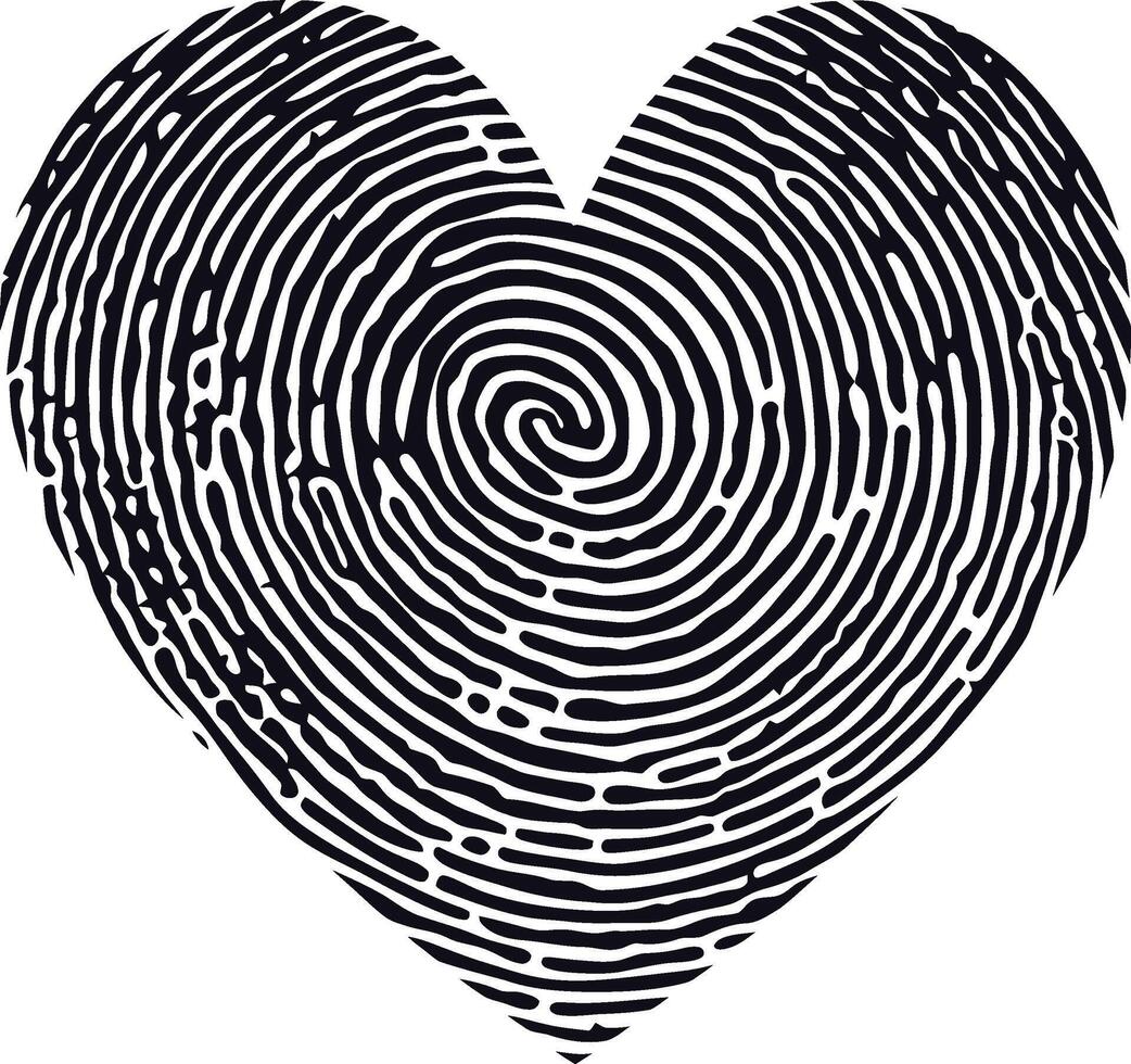 AI generated Silhouette finger print love heart shape black color only vector