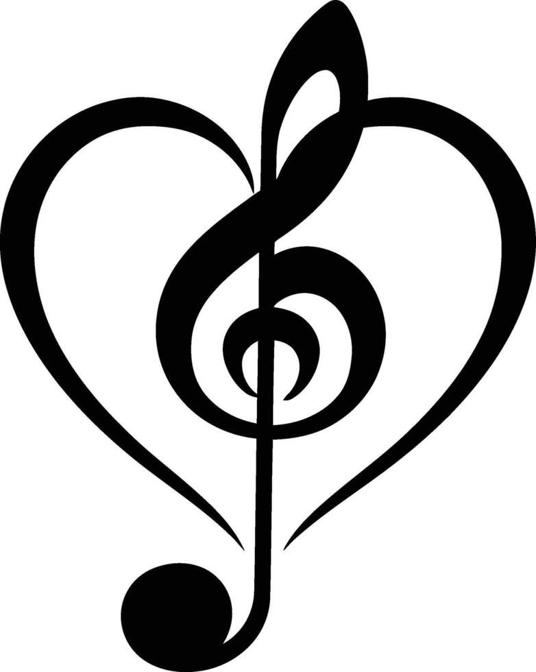 AI generated Silhouette heart music note logo symbol black color only vector