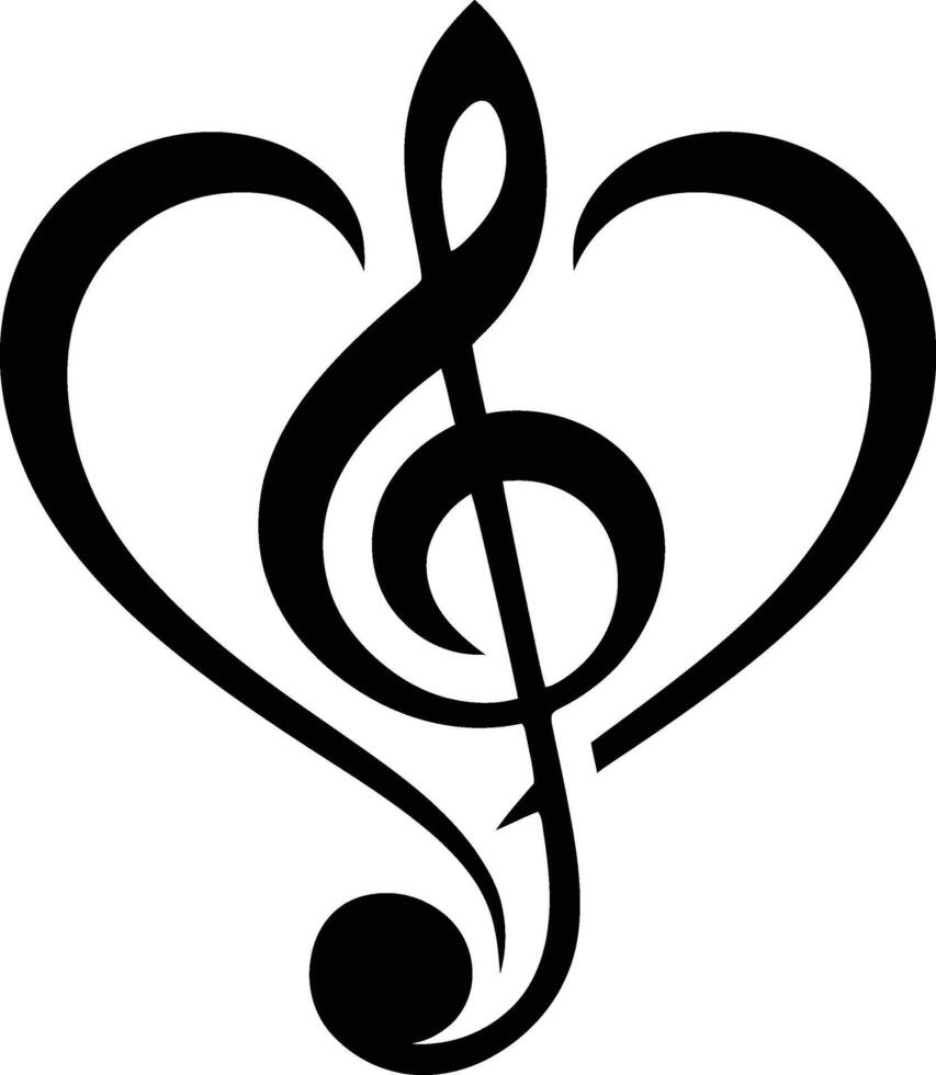 ai generado silueta corazón música Nota logo símbolo negro color solamente vector